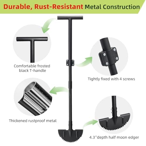 Half Moon Edger Lawn Tool - Heavy Duty Saw Tooth Manual Edgers with Sharp Blade & Wide Footplate, 38"-49" Adjustable T-Grip Handle for Landscaping, Sidewalks, Yard,Grass,Flower Bed & Garden Edging