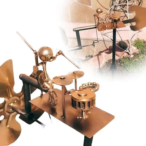 Handmade Metal Drummer Windmill, Drummer Windmill Garden Decoration, Percussionist Music Figurines,Fun Wind-Powered Sculpture Home Decor