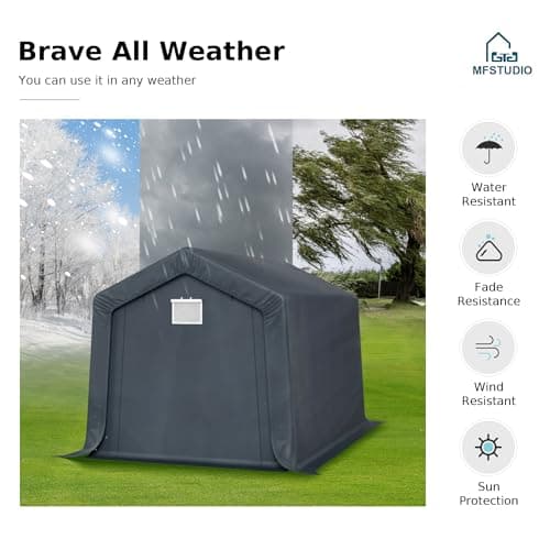 MFSTUDIO Outdoor Storage Sheds 8x12 ft, Portable Carport Shelter Garages Heavy Duty Canopy with Rolled up Zipper Doors,Outside Utility Shed Garage Tent for Motorcycle, Bicycles,Lawn mowers and Tools
