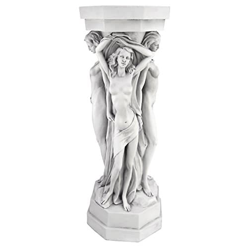 Design Toscano Column of Maenads Women Indoor/Outdoor Sculptural Display Pedestal Plant Stand, 28 inches tall, Cast Stone Resin, Antique Stone Finish