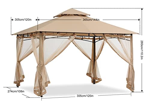 ABCCANOPY Gazebos for Patios 10x12 - Outdoor Steel Frame Gazebo with Mosquito Netting for Lawn Backyard Garden Deck (Beige)
