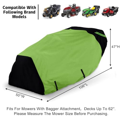 Riding Lawn Mower Cover with Bagger Attachment, Universal Fit Decks up to 62", 600D Oxford Cloth Riding Mower Cover with Windproof Buckle for Snow Rain Dust Hail Protection