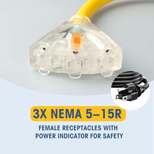 GOMEN 12 Inch 30 Amp to 110 Volt Adapter, 4 Prong 10 Gauge STW Generator RV Adapter Cord with Twist Lock, 125V 3750W, NEMA L14-30P Male to 3X 5-15R Female with Lighted End, 1 FT