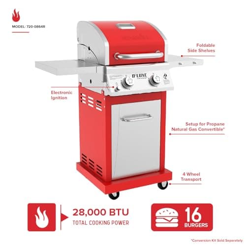 Nexgrill Deluxe 2-Burner Gas Grill with 401 SQ In Grate, 28000 BTUs, Stainless Steel Control Panel & Foldable Side Table, Propane BBQ Grill for Outdoor Cooking, Patios, Backyards and More - 720-0864R