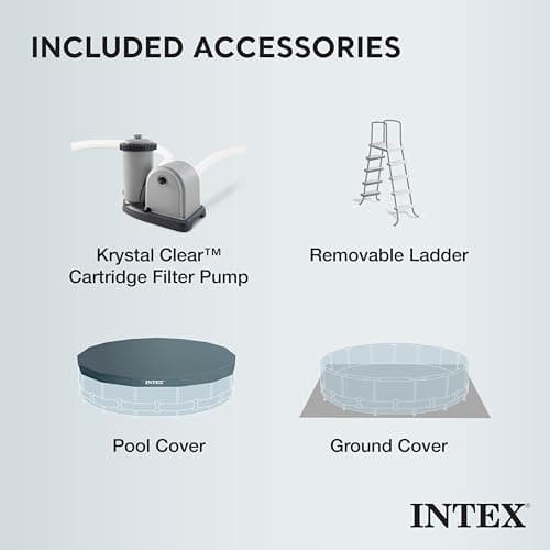 Intex 26731EH Prism Frame Premium Above Ground Swimming Pool Set: 18ft x 48in – Includes 1500 GPH Cartridge Filter Pump – Removable Ladder – Pool Cover – Ground Cloth
