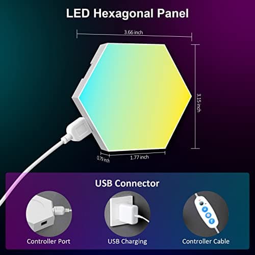 OJQ 8 Pack Hexagon Wall Light RGB Panel - Smart APP RGB Hexagonal Modular Gaming Light Music with Sync Honeycomb Shape Panels Hexagon Lights for Bedroom Children Room Wall Decor