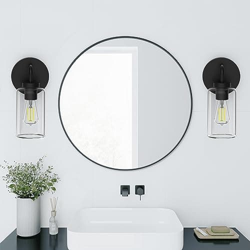 Zevluck 1-Light Wall Sconce, Modern Wall Light Fixtures with Clear Glass Shade, Matte Black Bathroom Vanity Light, Hardwired Vanity Wall Lamps for Bathroom, Bedroom, Living Room, Stairs, Hallway