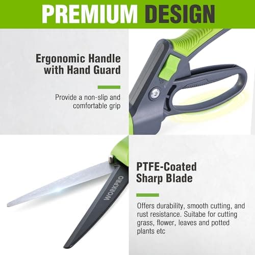 WORKPRO Grass Shears Handheld, Ultra-Sharp Grass Clippers with 360 Degree Swivel Blades, Manual Grass Cutter, Non-Slip Garden Shears, Gardening Scissors, Plant Clippers for Precise Lawn Trimming