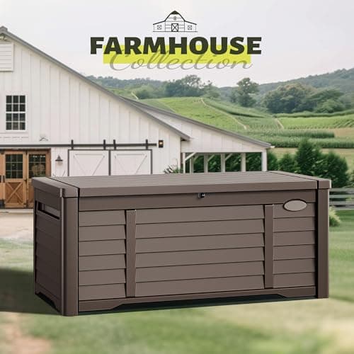 YITAHOME 120 Gallon Large Outdoor Storage Deck Box, Waterproof Cushion Storage Bench with Lockable Lid for Patio, Pool Supplies, Garden Tools, Resin, Dark Brown