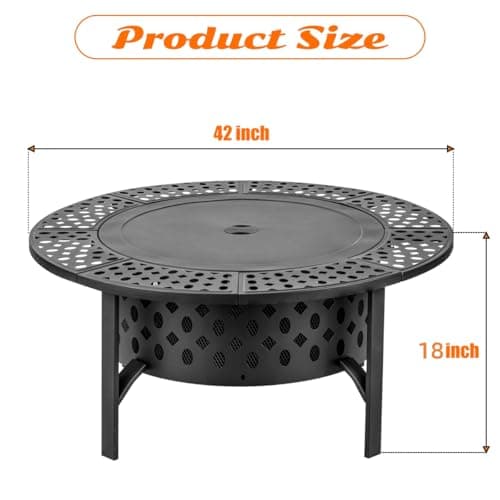 42 Inch Fire Pit with 2 Grills, Extra Large Wood Burning Fire Pits for Outside with Lid & Poker, Heavy Duty Firepit,BBQ& Outdoor Fire Pit & Round Metal Table 3 in 1 for Patio, Picnic, Party