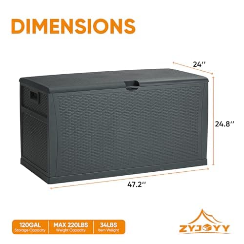 120 Gallon Resin Deck Box, Weatherproof Outdoor Storage Box for Patio, Garden, Pool, and Yard, Lockable Waterproof Bin for Tools, Cushions, and Accessories, Grey