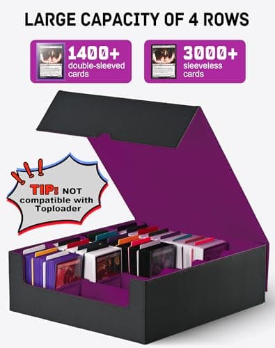 ZLCA Card Storage Box for MTG PTCG, Commander Deck Box Holds 3000+ Cards, Card Storage Case with 4 Stoppers, Card Organizer for TCG Sport Cards(Black&Purple)