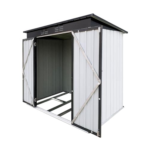 6×4Ft Outdoor Storage Shed Metal Storage Shed with Flat Roof, Weatherproof Heavy Duty Tool Shed for Backyard & Garden Equipment, Black-White