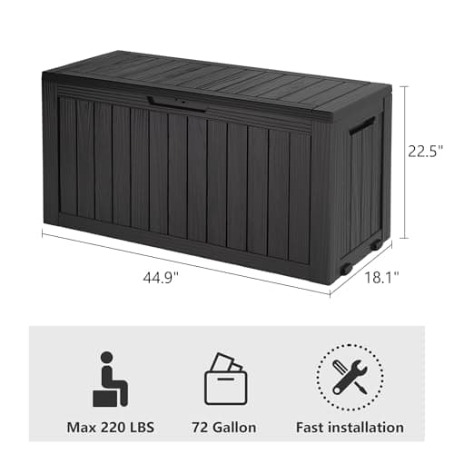 NUNU LAB 74 Gallon Outdoor Storage Box,Large Resin Sturdy Deck Box, Backyard Outside Storage Box Waterproof with Double Wall Panels,Package Delivery Garden Hose Storage Bin Outdoor Tool