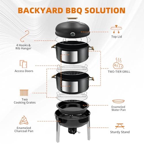 Realcook Vertical Charcoal Smoker Grills: Premium 20.5 Inch BBQ Meat Smokers - Barbecue Charcoal Grill Smoker Combo for Outdoor Cooking Patio Backyard Picnic Party Grilling
