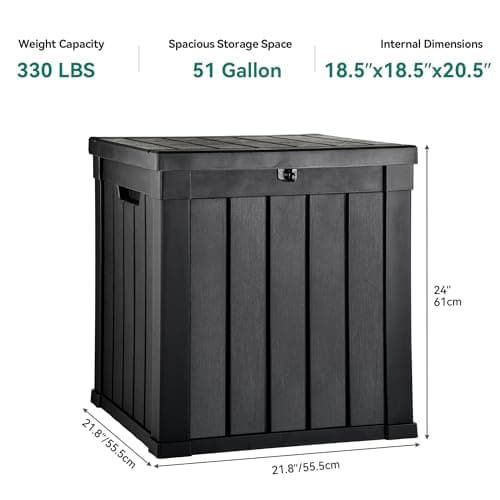 YITAHOME 51 Gallon Outdoor Storage Deck Box, Waterproof Resin Package Delivery and Storage Box with Lockable Lid for Patio Furniture Cushions, Pool Accessories, Garden Tools, Black