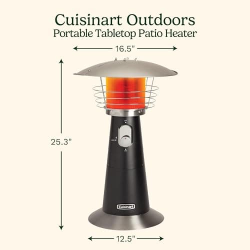 Cuisinart COH-500 Portable Tabletop Patio, 11,000 BTU Outdoor Propane Heater with Safety Tilt Switch and Burner Screen Guard, 100 sq. Foot Heat Range, Black