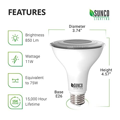 Sunco LED PAR30 Dusk to Dawn Light Bulb for Outside Porch, Patio, Backyard, 11W=75W, 850 LM, Selectable CCT 2700K/3000K/4000K/5000K, Non-Dimmable, Photocell Sensor, UL 4 Pack