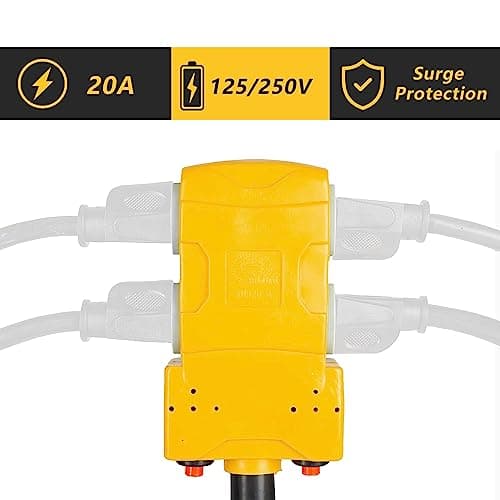 50 Amp to 20 Amp 110V RV Distribution Adapter, NEMA 14-50P to 4 X 5-20R/15R RV Generator Adapter, 4-Prong to Mutiple Household Outlet w/ 20amp Circuit Breaker, 1.5FT