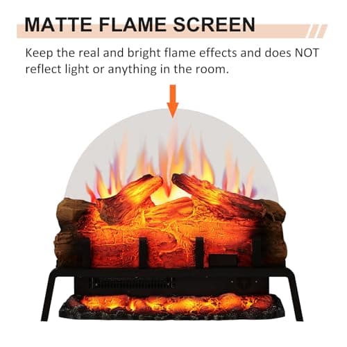 PuraFlame 24" Free Standing Electric Fireplace Log Set Insert, 750W/1500W Heater, 6 Flame Colors with 5 Brightness, Crackling Sound, Remote Control