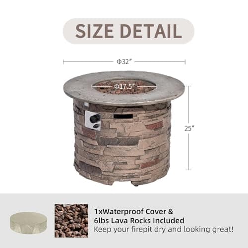 SUNBURY Outdoor Fire Pit Propane Round Fire Pit Table Fire Column, Stonecrest 40,000 BTU Gas Fire Pits for Outside w Lava Rocks, Waterproof Cover, CSA Certified