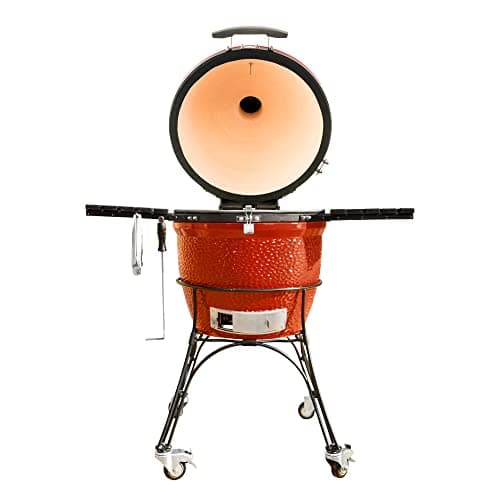 Kamado Joe KJ23RHC Classic Joe II 18-inch Charcoal Grill with Cart and Side Shelves, Blaze Red + Kamado Joe KJ-MCC23 Charcoal Basket Grill Accessory for Classic Joe, Stainless Steel