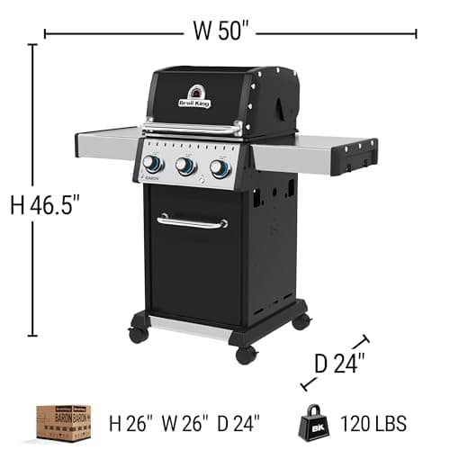 Broil King 874214 Baron 320 Pro, Liquid Propane (LP), Stainless Steel, Black