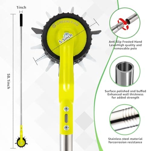 58-Inch Manual Lawn Edger, Wheel Rotary Edger with Adjustable 4-Section Stainless Steel Handle & Cushion Grip, Rust-Resistant for Sidewalk, Driveway, Garden, Landscaping