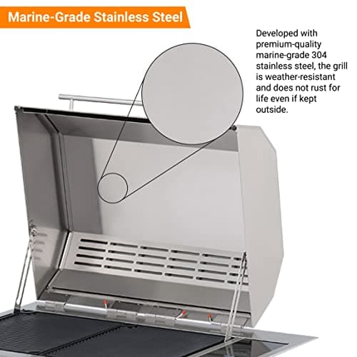 Kenyon Texan Built-In Electric Grill with Faceted Single Piece Lid and Standard Lite Touch Control, Stainless Steel Body, UL-Approved for Use Indoors and Outdoors, No-Flame Grill, 240 Volts