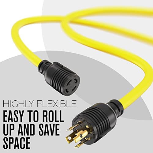 30 Amp Generator Cord, Generator Cord, NEMA L14-30P to L14-30R, 30 Amp Extension Cable, 240 Volt, 30amp Power Wire, 4 Prong Plug, Dryer Extension, UL CUL, 10 Gauge, 7500W, STW, Heavy Duty, 10 Feet