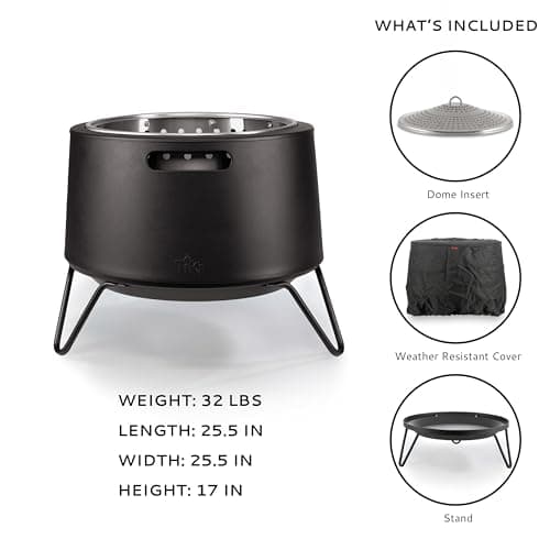 TIKI 20-Inch Smokeless Social Fire Pit, Portable Outdoor Fire Pit with Removable Ash Base, Stand & Cloth Cover – Modern Wood Burning Fire Pit for Patio, Backyard, and Gatherings