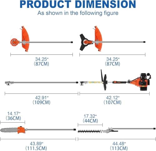 52cc 2-Stroke 5 in 1 Garden Hedge Trimmer Combo, Gas Powered Long Reach Pole Saw Grass String Trimmer Brush Tree Cutter Pruner Weed Eater Multi Functional Garden Trimming Tools with Extension Pole Red