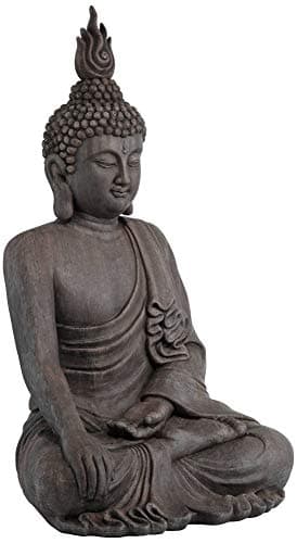 John Timberland Large Tall Sitting Buddha Statue Sculpture Zen Asian Japanese Garden Decor Indoor Outdoor Front Porch Patio Yard Outside Home Balcony House Lawn Stone Gray Finish Resin 42" High