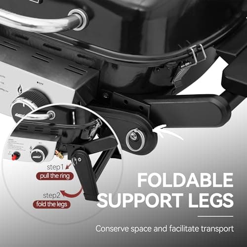 Royal Gourmet GT2005 2-Burner Portable Propane Gas Grill with Foldable Side Tables & Foldable Support Legs, Tabletop Gas Grill with Warming Rack for for Outdoor Cooking & Grilling, Black