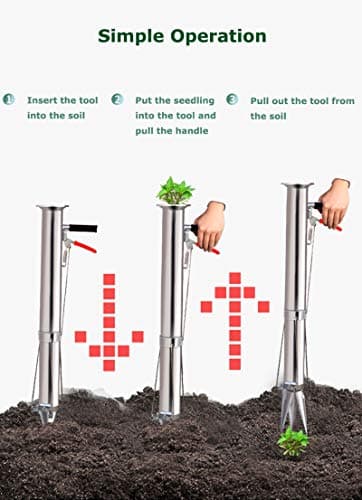Seedling Transplanting Bulb Planter Tool Long Handle, Vegetable Young Plant Manual Plant Transplanter, Single Handle Stainless Steel Planting Garden Tools for Garden, Greenhouse