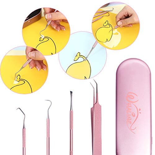 Whaline Weeding Vinyl Tools 4 Pieces Precision Stainless Steel Cricut Weeder Tool with Case, Vinyl Craft Paper Craft Tool Kit for Silhouettes Cameos, Lettering Scraper Hook Spatula Tweezers