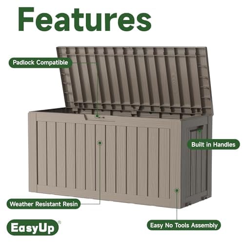 75 Gallon Outdoor Storage Box, Resin Waterproof UV-Resistant Deck Box, Reinforced Stability for Patio, Garden, and Poolside, Striped Beige