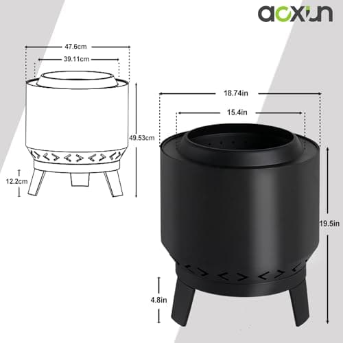 Aoxun Smokeless Fire Pits, 19 in Burning Portable Firepit with Removable Ash Pan& Waterproof Cover for Outside Wood Burning, for Patio, Camping, Backyard, BBQ