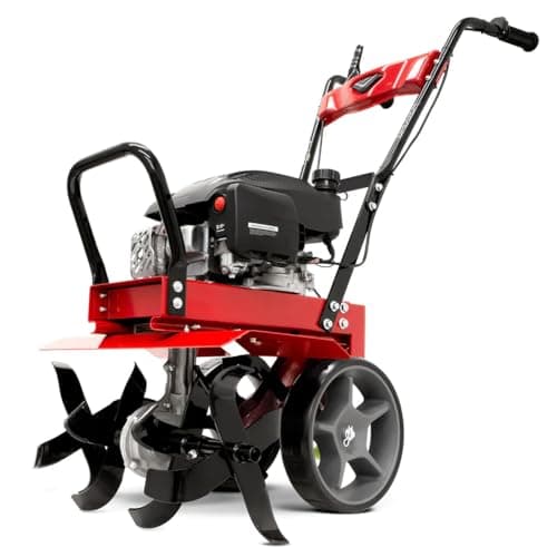 Earthquake Badger Front Tine Tiller, Powerful 160cc 4-Cycle Viper Engine, Two-Position Wheel Assembly, Adjustable Tilling Width Up to 21 Inches, Model: 41080, Red/Black
