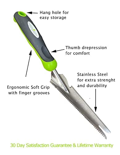Garden Guru Hand Weeder Trowel with Ergonomic Handle – Stainless Steel Weeding & Digging Knife – Rust Resistant - Perfect for Weeding, Transplanting, Digging, Pruning, Cutting