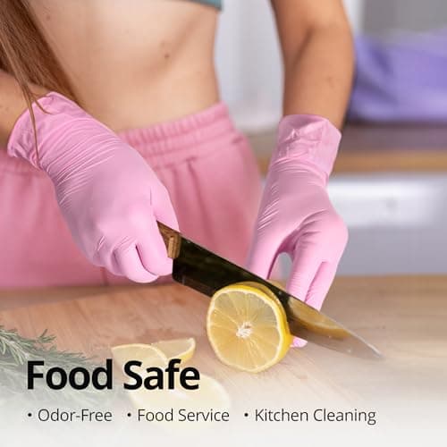 Pink Nitrile Gloves, 3-mil, Industrial Gloves Disposable Latex Free, for Cleaning & Esthetician, Rubber Powder-Free, 100-ct Box (Medium) Medium (Pack of 100)