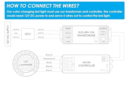 HQUA PN01DC 120V AC Remote Control LED RGBW Color Change Inground Pool Light, 10 Inch 50W with 100 Feet Cord, UL Listed Transformer Included, Fit for 10" Large Wet Niches.