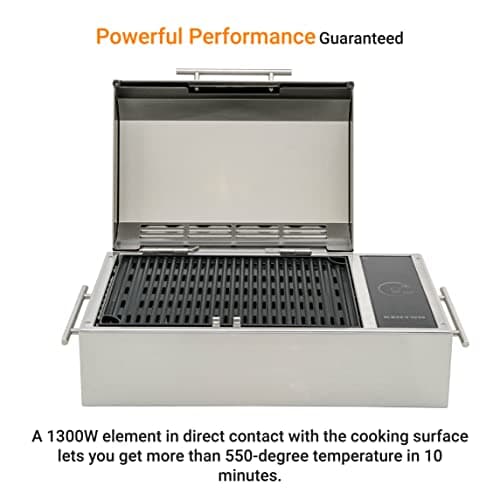 KENYON Frontier Portable Electric Grill, Waterproof Digital Touch Control, UL-Approved For Indoor And Outdoor Use, Stainless Steel, Rust-Proof Grill, Quick Heat Up, Dishwasher Safe, 120V