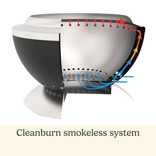 Cuisinart 24” Cleanburn Smokeless Fire Pit with Removable Base for Ash, Portable Outdoor Wood Burning Fireplace, Smoke Free Stainless Steel Outdoor Heater, Enhanced Airflow and Easy Cleanup