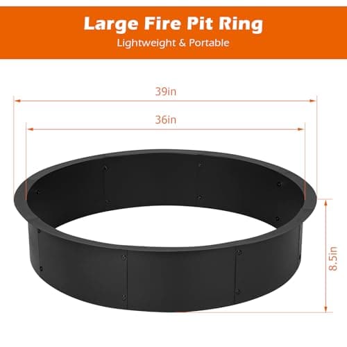OUSHENG 36 Inch Round Fire Pit Ring Insert for Outside Wood Burning, 39 Inch Outer Large Solid Steel Firepit Liner for Above or In-Ground Outdoor DIY Camping Garden Patio Backyard