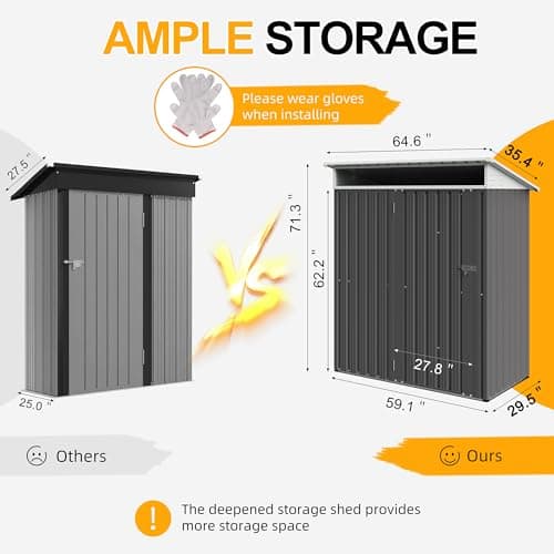Shintenchi 5x3 FT Outdoor Storage Shed with Window, Outdoor Waterproof Storage Shed Metal Garden Shed with Lockable Single Door, Weather Resistant Tool Storage House Shed for Garden,Backyard,Drak Gray