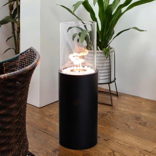 Large Standing Clean Burning Bio Ethanol Ventless Fireplace 31.5" H Freestanding Fire Bowl Pot with with 2 Combustion Chambers for Indoor Outdoor Patio(Black)