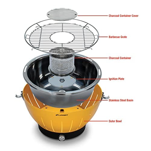 Lippert Odyssey Portable Grill - Compact and Versatile Charcoal Grill for Camping, Tailgating, and Outdoor Cooking - Lightweight and Durable Design with Large Cooking Surface - Amber