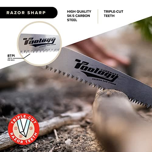 Hardware 8" Folding Tree Pruning Saw for Gardening, Survival & Camping - Wood/Tree Cutter, Bushcraft Axe with Heavy Duty SK-5 Steel (Red)