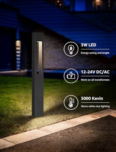 SUNVIE LED Low Voltage Landscape Lights 3W Pathway Lights Low Voltage 12-24V Landscape Path Lights 3000K CRI 90+ Aluminum Waterproof Pathway Lighting for Walkway Garden Yard ETL Listed Cord, 12 Pack